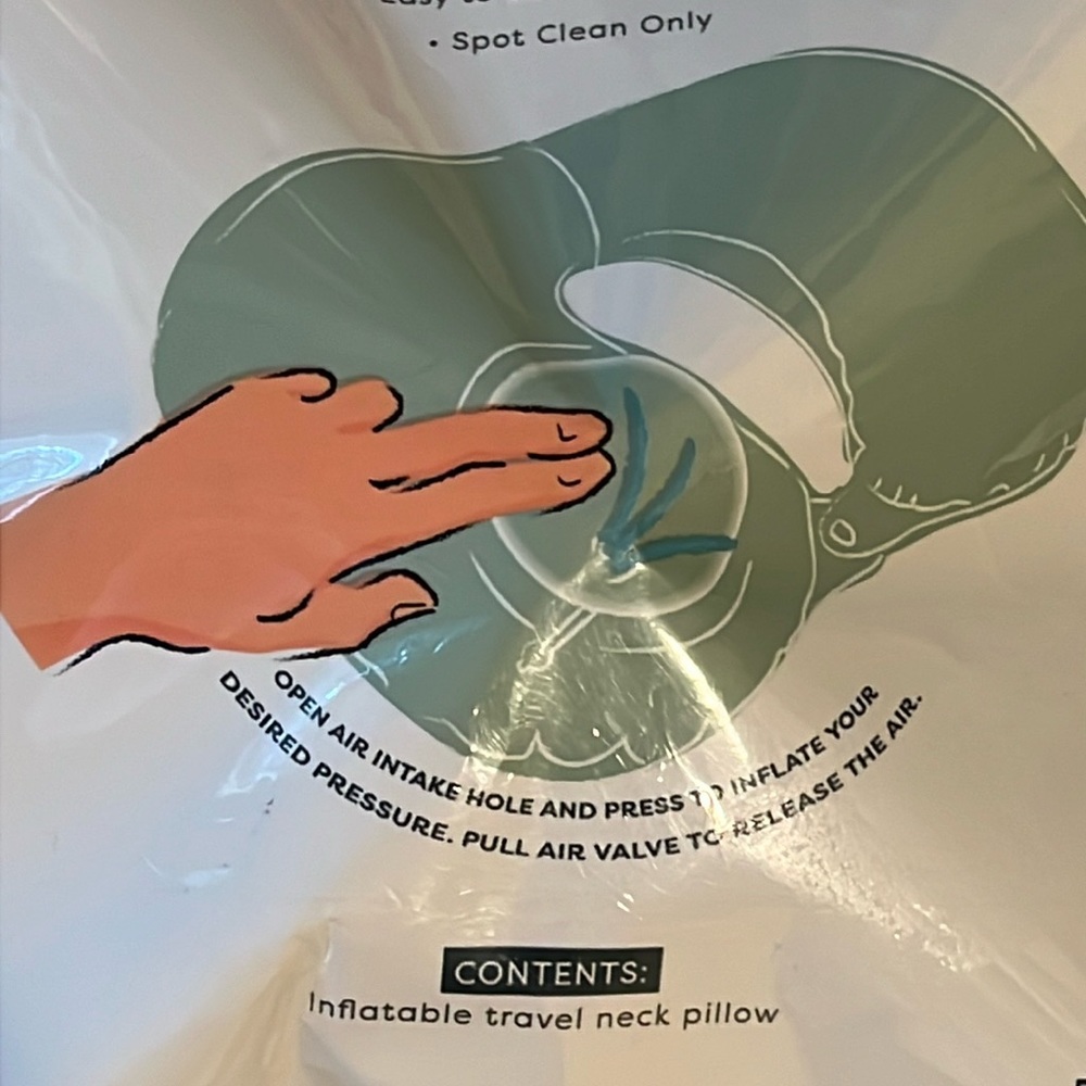 NWT Inflatable Neck Pillow With Built In Hand Pump, Green - Picture 5 of 6